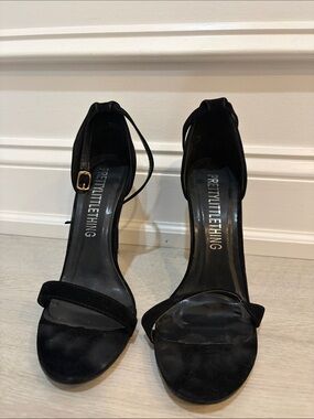 PrettyLittleThing Black Suede Single-Strap Ankle-Heel Sandals